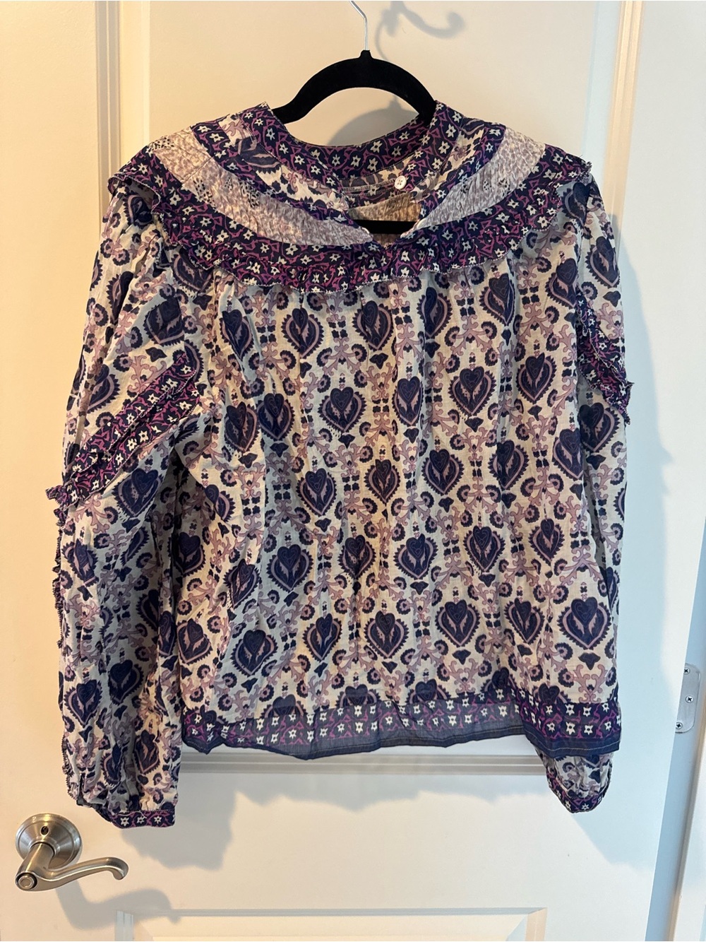 Sea New York Purple Paisley Print Long-Sleeve Brigitte Border Blouse | M - Picture 4 of 6